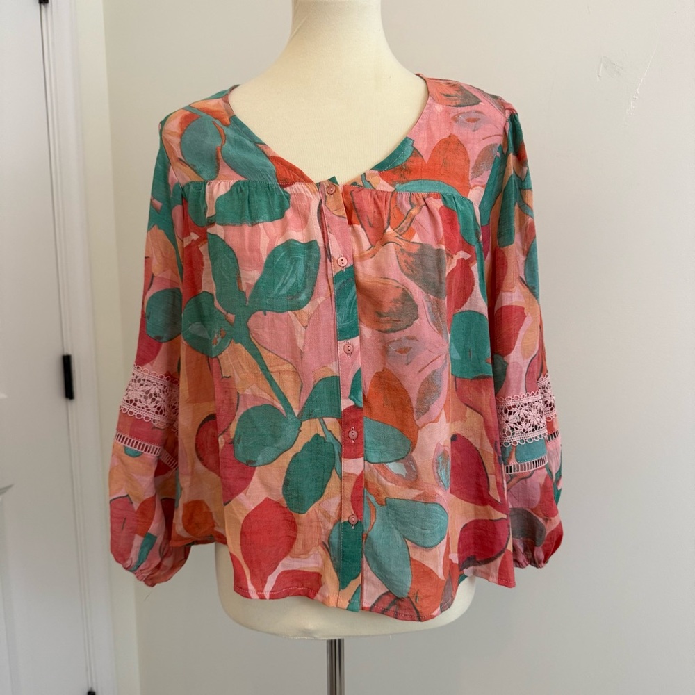 Vibrant‎ Floral Button-Up Blouse